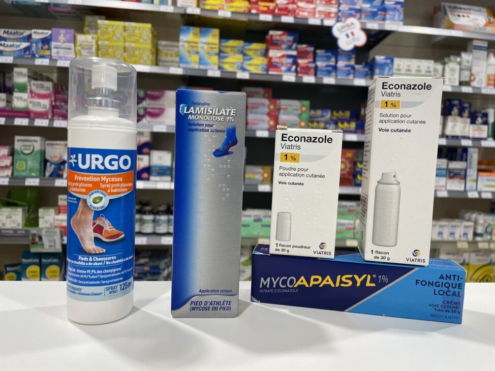 Traitement antifongique contre mycose ou pied d'athlète, disponible dans la pharmacie de Biot.